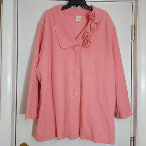 Bedford Fair Pink Fleece Lightweight Coat with Roses, Size 3X, Pre-Owned